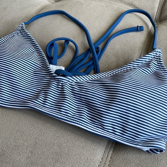 Blue Striped Lace-Up Bikini Top Size M - Picture 4 of 6